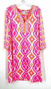 Gretchen Scott Size L ? Wh/Pk/Or Print Designer Dress